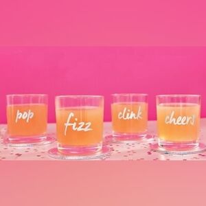 NIB 🍾🫧🍻🥂 Set of 4 Ulta Drinking Glasses, 4 Silver Coasters, & Decorative Box